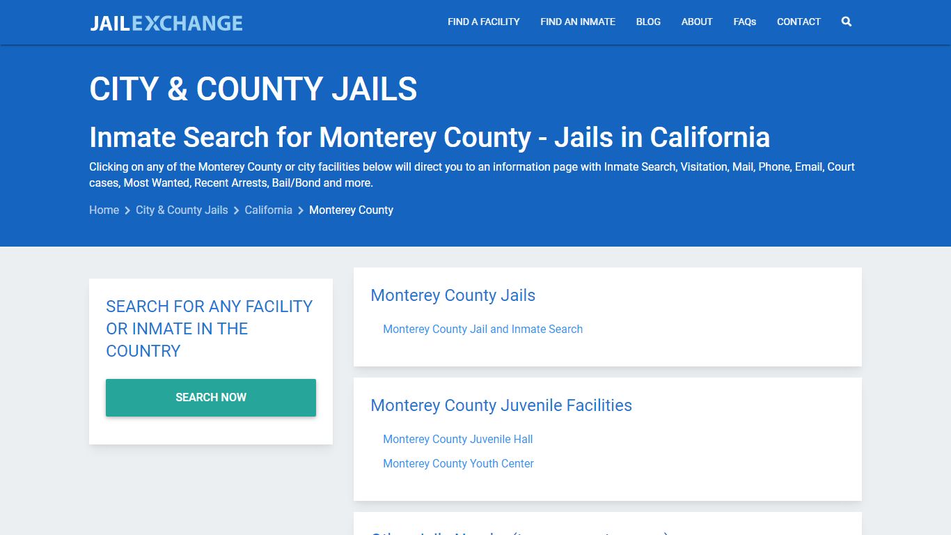 Inmate Search for Monterey County | Jails in California - Jail Exchange